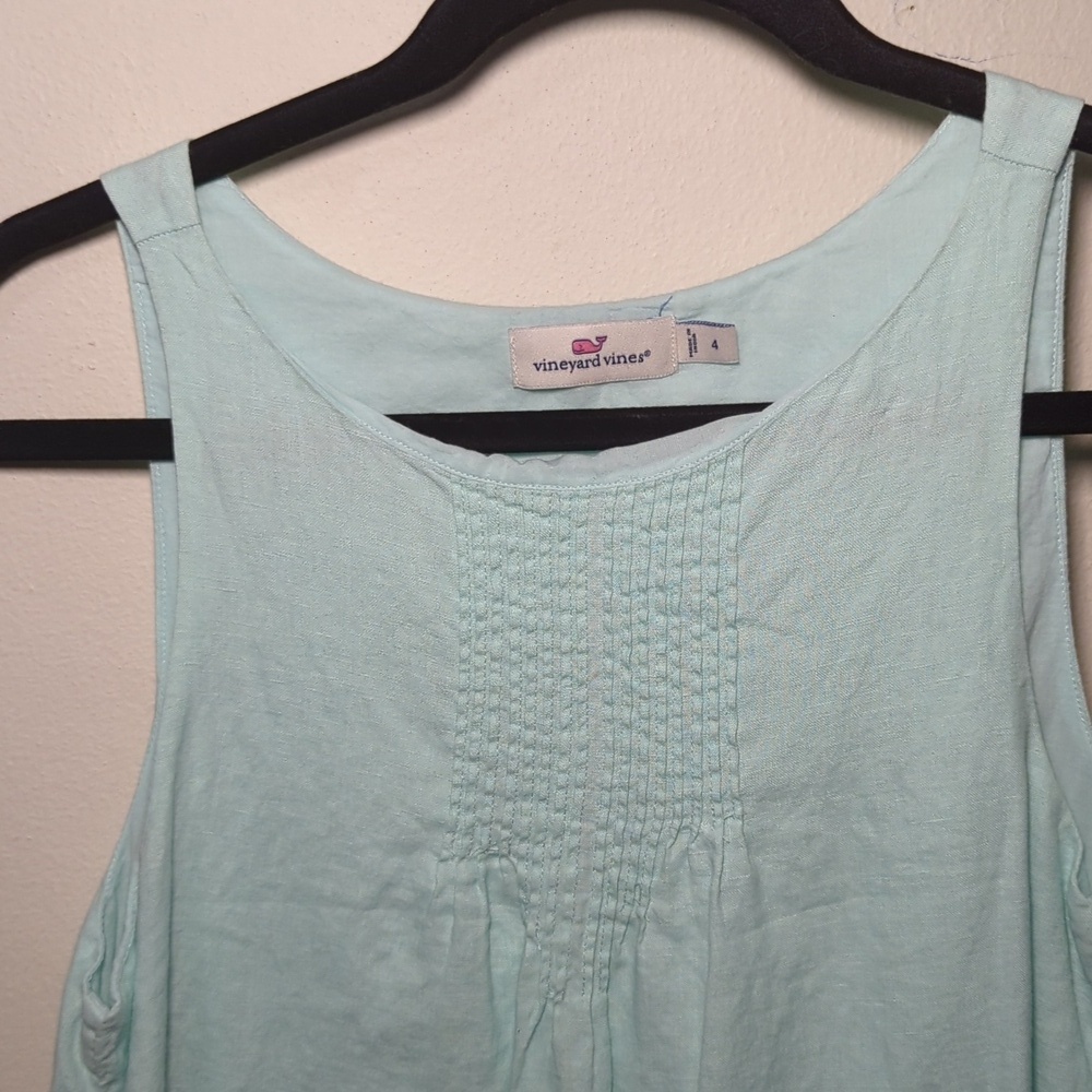 Vineyard Vines Linen Pintuck Cisco Swing Dress Crystal Blue Women's Size 4 - Picture 2 of 5